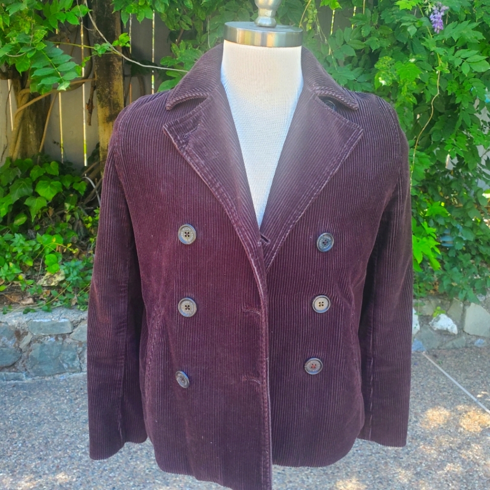 Lauren Ralph Lauren Brown Cotton Corduroy Double Breasted Pea Coat Womens SP